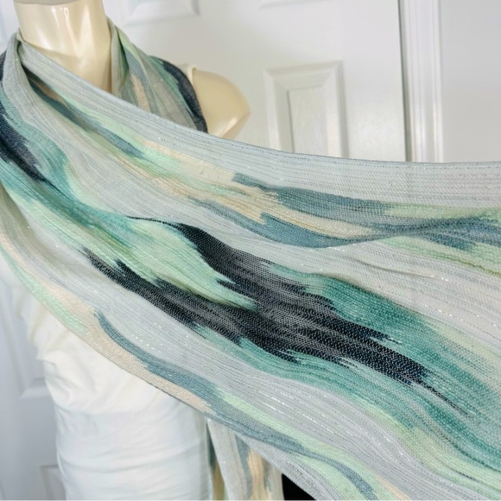 RISING TIDE scarf SHIMMERY ICY chic BEACHY flare fringe SEA FOAM GREEN peach